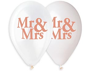 Шар латекс "Mr & Mrs", бел.+прозр., 36 см