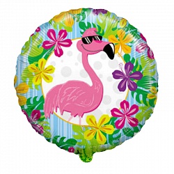 Шар фольга "Фламинго в цветах"