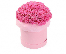 39 Розовых роз в шляпной коробке