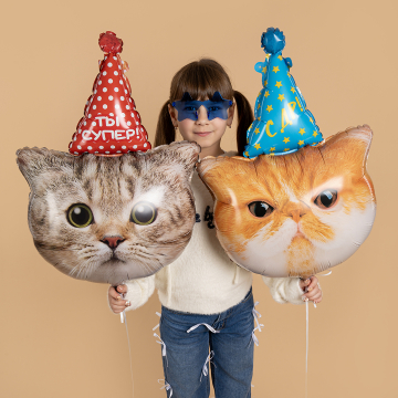 Шар фигура "Сердитый котик,в колпаке",81 см