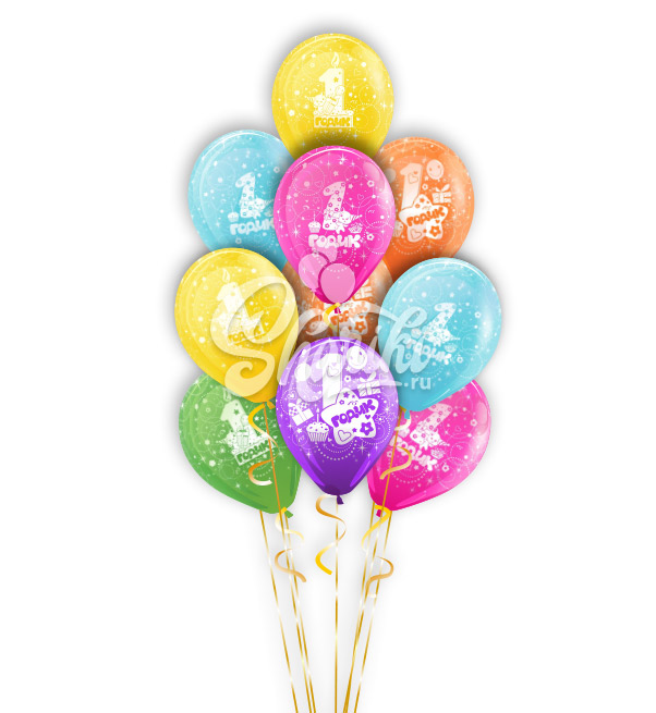 Фонтан из шаров "С днём рождения, 1 годик"