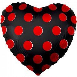 Сердце шар 18"/46 см "Черное в красный горошек"