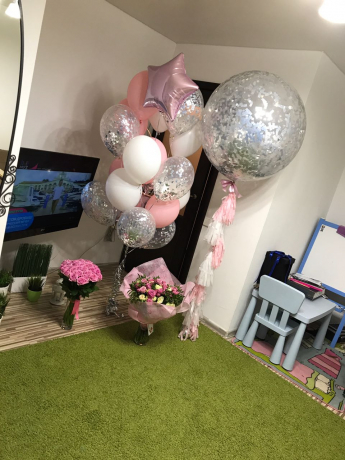 Шар Большой с конфетти на тассел гирлянде+наклейка,1 шт Шар Большой с конфетти на тассел гирлянде+наклейка,1 шт