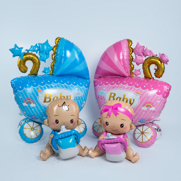 Шар фигура 3D"Коляска девочка" напольная 142 см