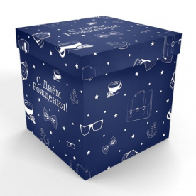 Коробка пустая синяя "С днём Рождения"