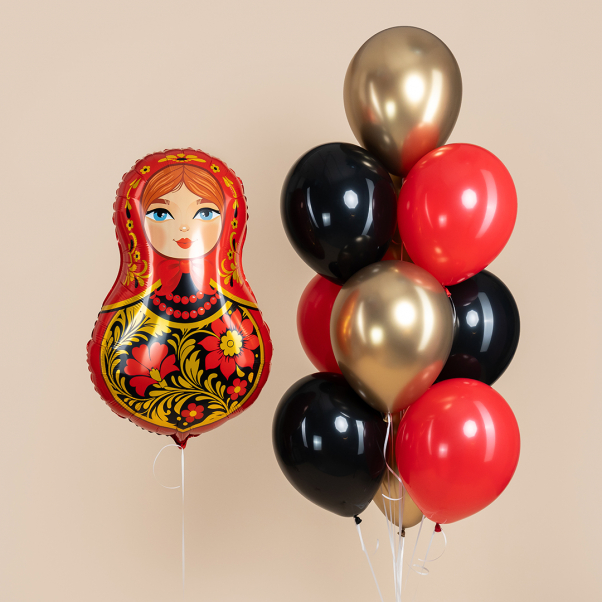 Композиция из шаров "Матрёшка,золотая роспись"