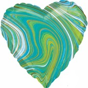 Сердце фольга "Мрамор Blue Green"