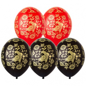 Шар латекс "Русский узор,птицы",36 см