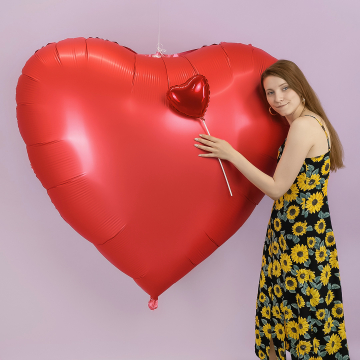 Шар сердце "Гигант красный", сатин 173 см