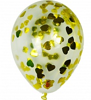 Прозрачный шар с конфетти золотые сердца фольга, 36 см