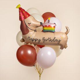 Композиция из шаров "Такса с тортиком"
